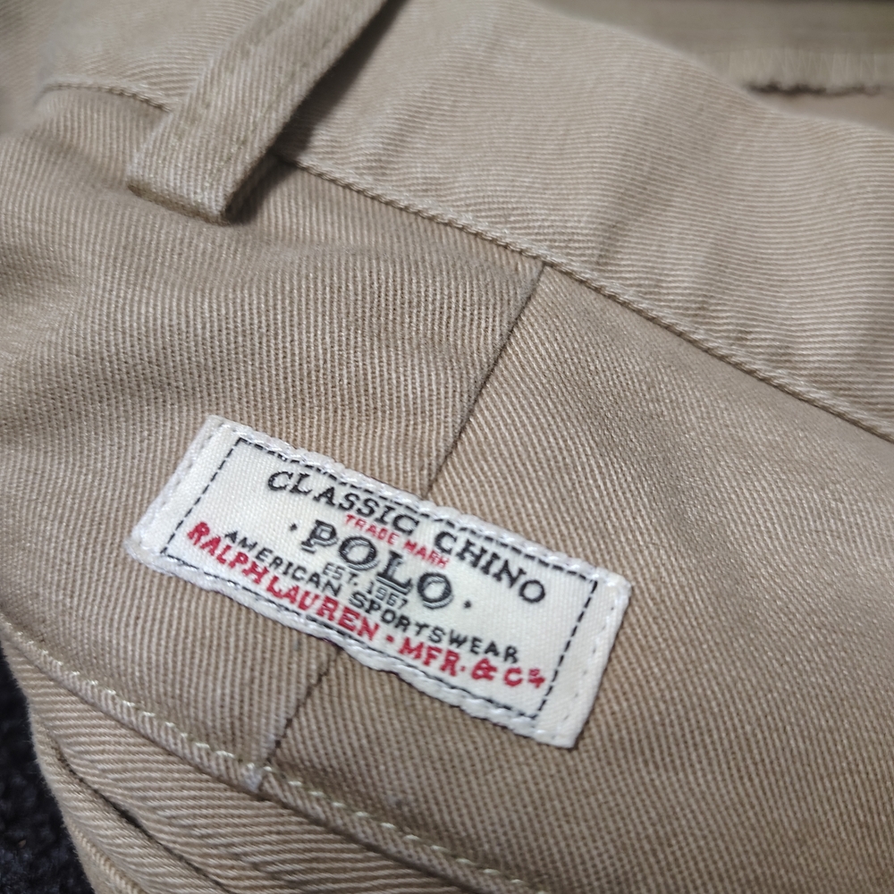 Polo Ralph Lauren Hammond Pants Mens 38x32 Khaki Beige Pleated Chino Cuffed - Picture 3 of 11